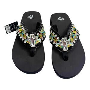 Isabella Flip Flops Cross Embroidered Rhinestone Women's Shoe Size Medium New